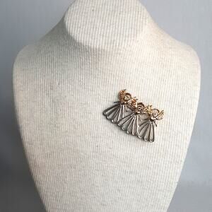 Threee Angles Brooch Open Work Gold And Silver Tones Hearts And AB Rhinestones